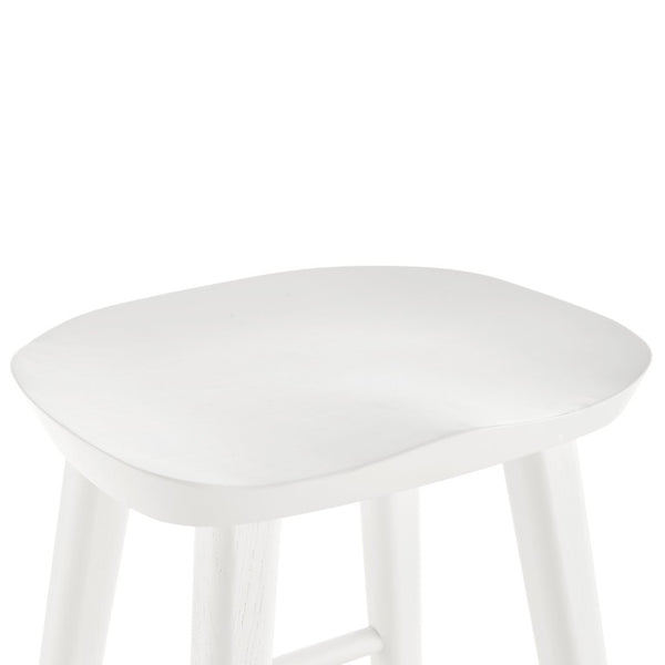 EuroStyle Vieno Solid Elm Wood Bar Stool FSC Certified Organic Minimalist Kitchen Island Seating White 39110-WHT