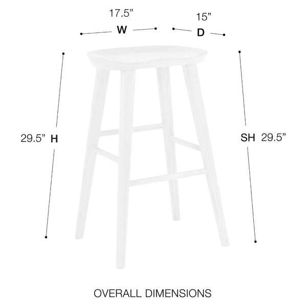 EuroStyle Vieno Solid Elm Wood Bar Stool FSC Certified Organic Minimalist Kitchen Island Seating White 39110-WHT