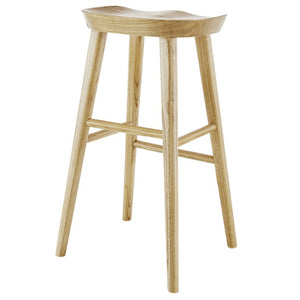 EuroStyle Vieno Solid Elm Wood Bar Stool FSC Certified Organic Minimalist Kitchen Island Seating Natural 39110