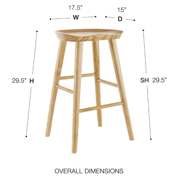 EuroStyle Vieno Solid Elm Wood Bar Stool FSC Certified Organic Minimalist Kitchen Island Seating Natural 39110
