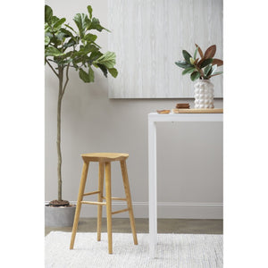 EuroStyle Vieno Solid Elm Wood Bar Stool FSC Certified Organic Minimalist Kitchen Island Seating Natural 39110
