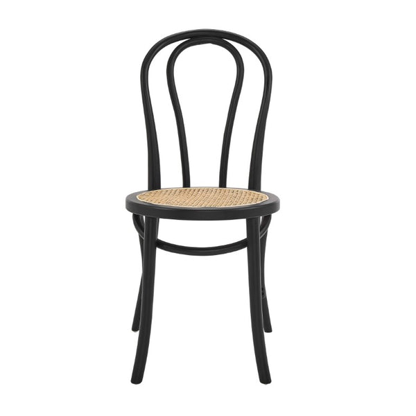 EuroStyle Marko Art Deco Bentwood Dining Chair Set Solid Beech Cane Seat Matte Black Frame 39116MTBLK