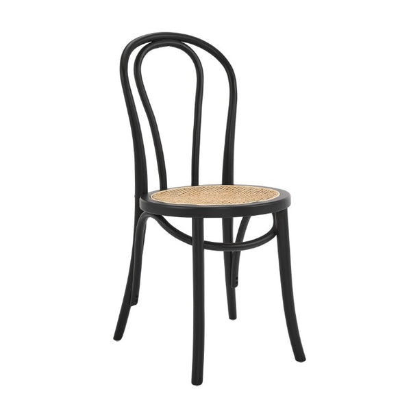 EuroStyle Marko Art Deco Bentwood Dining Chair Set Solid Beech Cane Seat Matte Black Frame 39116MTBLK
