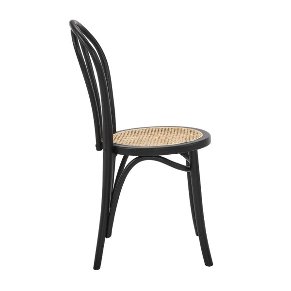 EuroStyle Marko Art Deco Bentwood Dining Chair Set Solid Beech Cane Seat Matte Black Frame 39116MTBLK