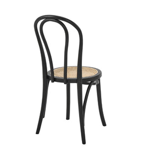 EuroStyle Marko Art Deco Bentwood Dining Chair Set Solid Beech Cane Seat Matte Black Frame 39116MTBLK