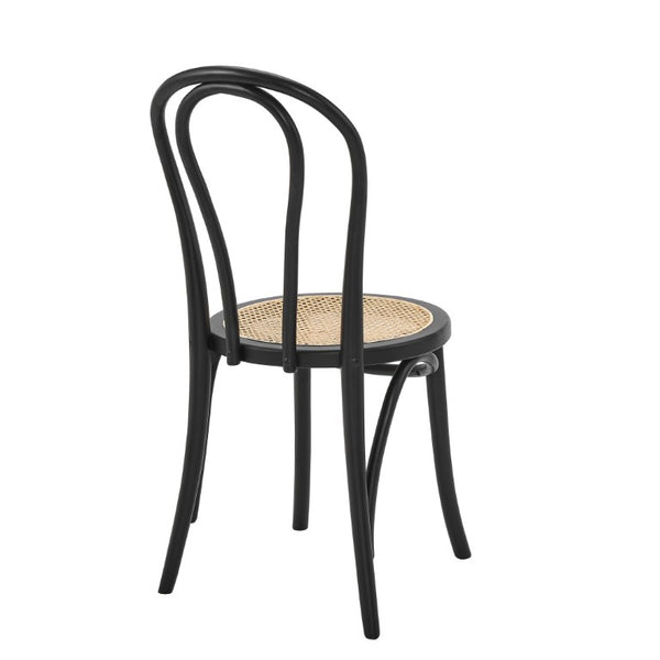 EuroStyle Marko Art Deco Bentwood Dining Chair Set Solid Beech Cane Seat Matte Black Frame 39116MTBLK
