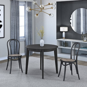 EuroStyle Marko Art Deco Bentwood Dining Chair Set Solid Beech Cane Seat Matte Black Frame 39116MTBLK