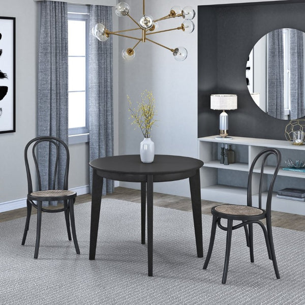 EuroStyle Marko Art Deco Bentwood Dining Chair Set Solid Beech Cane Seat Matte Black Frame 39116MTBLK