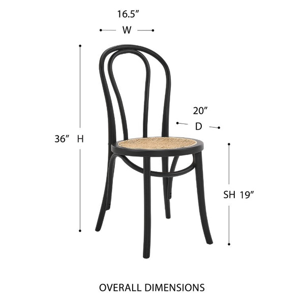 EuroStyle Marko Art Deco Bentwood Dining Chair Set Solid Beech Cane Seat Matte Black Frame 39116MTBLK