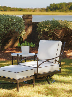 Lexington Tommy Bahama Outdoor 3911-44-01-40 Pavlova Ottoman - Elegant Contemporary Design With Graphite Finish And Limestone Top Graphite Wood 3911-44-01-40
