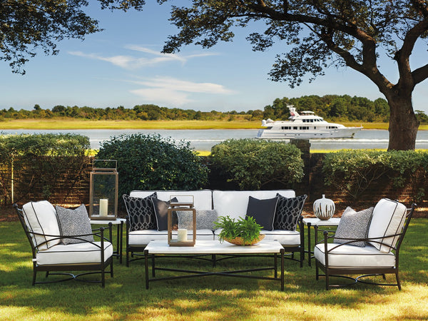 Lexington Tommy Bahama Outdoor 3910-945 Elegant Rectangular Cocktail Table With Graphite Finish & Limestone-style Top For Stylish Living Graphite Wood 3910-945