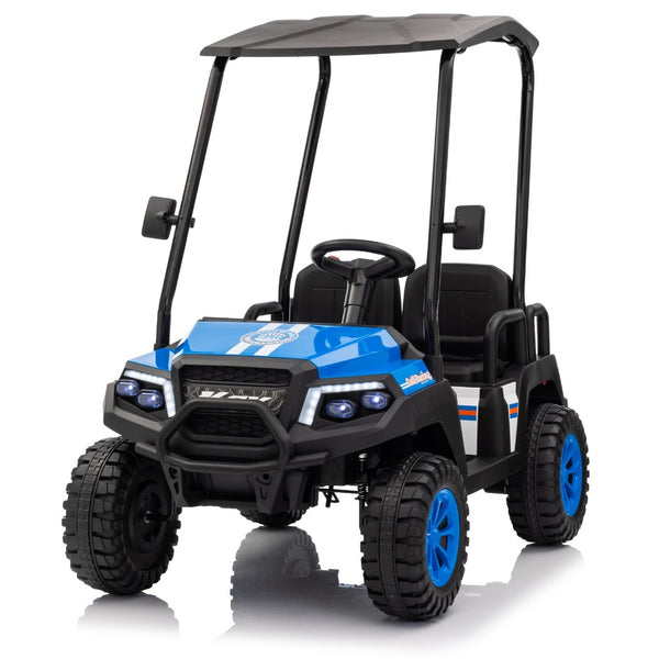 English Elm 24v Kids Electric Ride on Truck Four Seat All Wheel Drive Spring Suspension Sunshade Blue W1578P381256