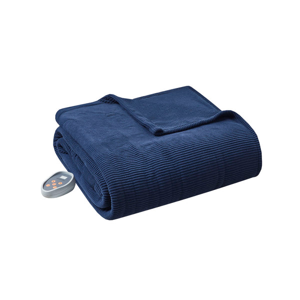 JLA Home Beautyrest - Heated Beautyrest Electric Micro Fleece Blanket with Safe EMF Shield, 20 Heat Settings & Auto-Off Navy BR54-3259