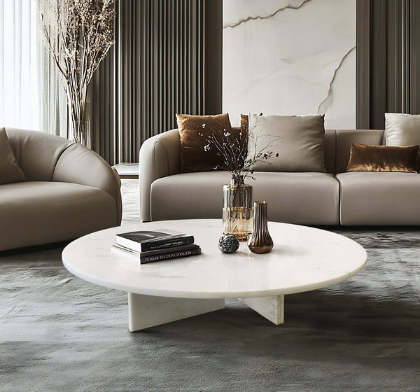 English Elm White Natural Marble Coffee Table – Minimalist Luxury Centerpiece For Modern Living Spaces, 35.4" W1696P262768-GIGA