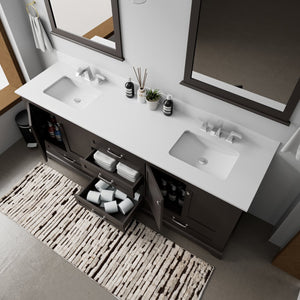 English Elm Espresso 80 in Double Bath Vanity with White Quartz Top, Solid Wood, Soft-Close Drawers, Storage B2731P258286
