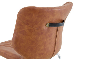 English Elm Dark Oil Waxed Faux Leather Dining Chair Set with Diamond Tufted High Back Metal Legs Brown W3493P444745