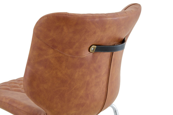 English Elm Dark Oil Waxed Faux Leather Dining Chair Set with Diamond Tufted High Back Metal Legs Brown W3493P444745