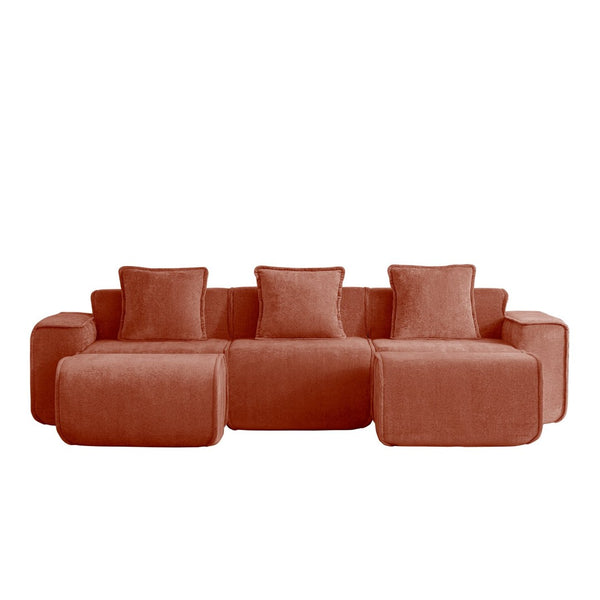 English Elm Streamlined Velvet U-shape Modular Sectional Sofa with Ottomans French Piping Cloud Foam Red W3041S00360