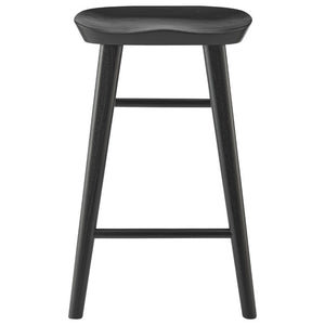 EuroStyle Vieno Solid Elm Wood Counter Stool Sculptural Cut-Out Seat for Kitchen Islands Black 39133-BLK
