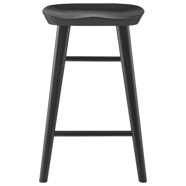 EuroStyle Vieno Solid Elm Wood Counter Stool Sculptural Cut-Out Seat for Kitchen Islands Black 39133-BLK