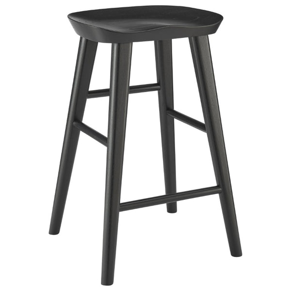 EuroStyle Vieno Solid Elm Wood Counter Stool Sculptural Cut-Out Seat for Kitchen Islands Black 39133-BLK