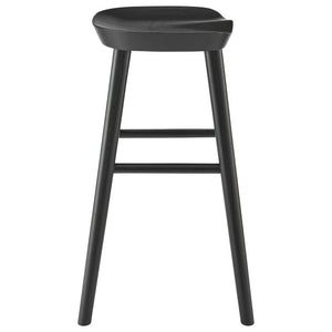 EuroStyle Vieno Solid Elm Wood Counter Stool Sculptural Cut-Out Seat for Kitchen Islands Black 39133-BLK