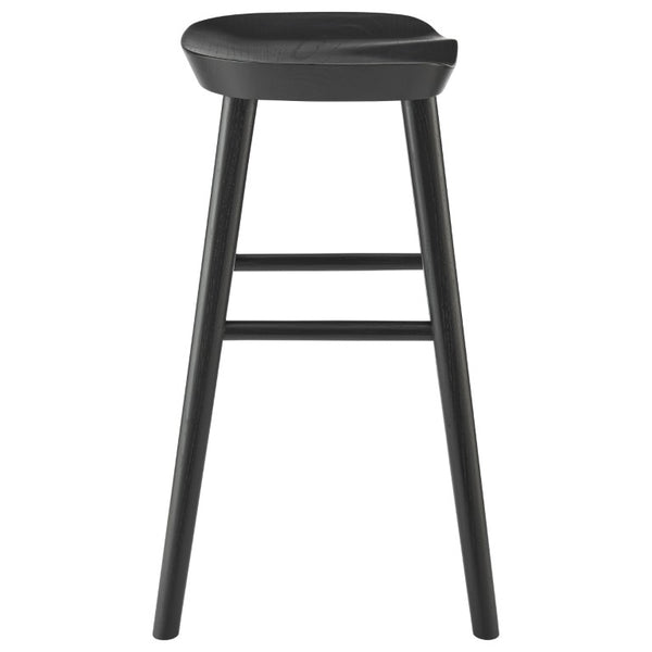 EuroStyle Vieno Solid Elm Wood Counter Stool Sculptural Cut-Out Seat for Kitchen Islands Black 39133-BLK