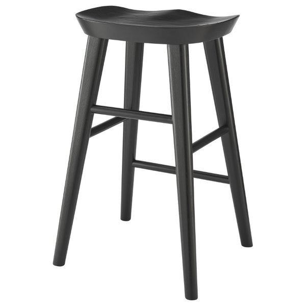 EuroStyle Vieno Solid Elm Wood Counter Stool Sculptural Cut-Out Seat for Kitchen Islands Black 39133-BLK