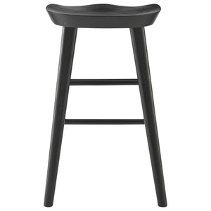 EuroStyle Vieno Solid Elm Wood Counter Stool Sculptural Cut-Out Seat for Kitchen Islands Black 39133-BLK