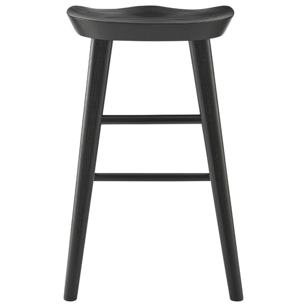 EuroStyle Vieno Solid Elm Wood Counter Stool Sculptural Cut-Out Seat for Kitchen Islands Black 39133-BLK