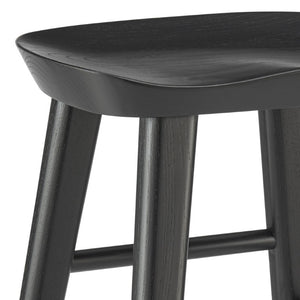 EuroStyle Vieno Solid Elm Wood Counter Stool Sculptural Cut-Out Seat for Kitchen Islands Black 39133-BLK