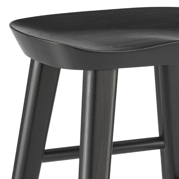 EuroStyle Vieno Solid Elm Wood Counter Stool Sculptural Cut-Out Seat for Kitchen Islands Black 39133-BLK