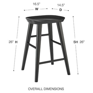 EuroStyle Vieno Solid Elm Wood Counter Stool Sculptural Cut-Out Seat for Kitchen Islands Black 39133-BLK