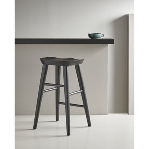 EuroStyle Vieno Solid Elm Wood Counter Stool Sculptural Cut-Out Seat for Kitchen Islands Black 39133-BLK