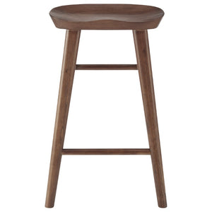 EuroStyle Vieno Solid Elm Wood Counter Stool Sculptural Cut-Out Seat for Kitchen Islands Walnut 39133-WAL