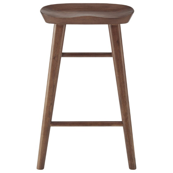EuroStyle Vieno Solid Elm Wood Counter Stool Sculptural Cut-Out Seat for Kitchen Islands Walnut 39133-WAL