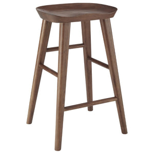 EuroStyle Vieno Solid Elm Wood Counter Stool Sculptural Cut-Out Seat for Kitchen Islands Walnut 39133-WAL