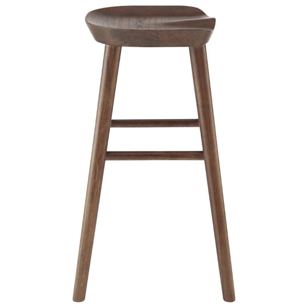 EuroStyle Vieno Solid Elm Wood Counter Stool Sculptural Cut-Out Seat for Kitchen Islands Walnut 39133-WAL