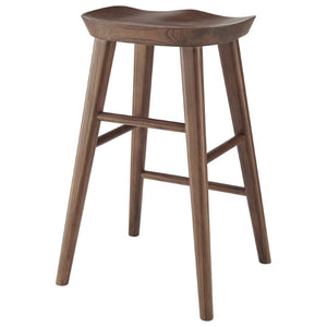 EuroStyle Vieno Solid Elm Wood Counter Stool Sculptural Cut-Out Seat for Kitchen Islands Walnut 39133-WAL