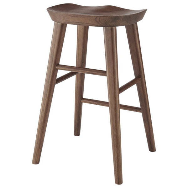 EuroStyle Vieno Solid Elm Wood Counter Stool Sculptural Cut-Out Seat for Kitchen Islands Walnut 39133-WAL