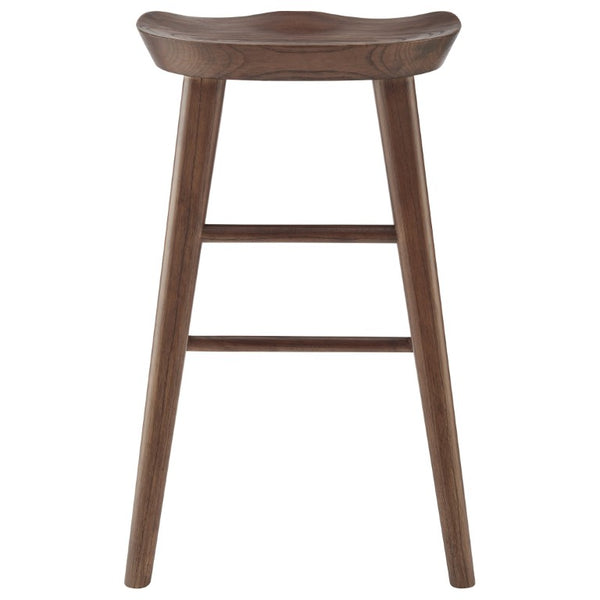 EuroStyle Vieno Solid Elm Wood Counter Stool Sculptural Cut-Out Seat for Kitchen Islands Walnut 39133-WAL