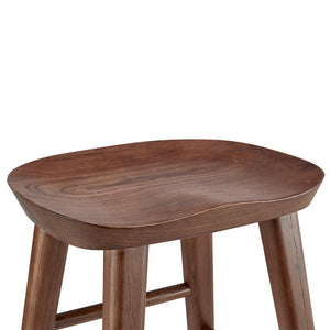 EuroStyle Vieno Solid Elm Wood Counter Stool Sculptural Cut-Out Seat for Kitchen Islands Walnut 39133-WAL