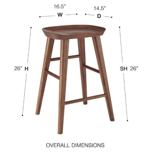 EuroStyle Vieno Solid Elm Wood Counter Stool Sculptural Cut-Out Seat for Kitchen Islands Walnut 39133-WAL