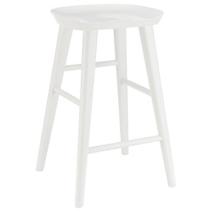 EuroStyle Vieno Solid Elm Wood Counter Stool Sculptural Cut-Out Seat for Kitchen Islands White 39133-WHT