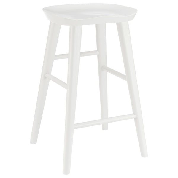 EuroStyle Vieno Solid Elm Wood Counter Stool Sculptural Cut-Out Seat for Kitchen Islands White 39133-WHT