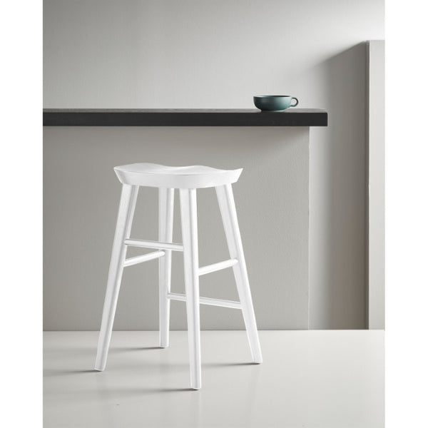 EuroStyle Vieno Solid Elm Wood Counter Stool Sculptural Cut-Out Seat for Kitchen Islands White 39133-WHT