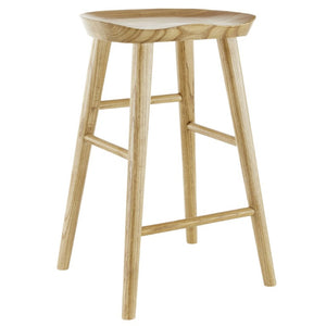 EuroStyle Vieno Solid Elm Wood Counter Stool Sculptural Cut-Out Seat for Kitchen Islands Natural 39133