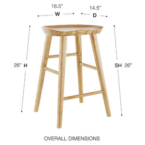 EuroStyle Vieno Solid Elm Wood Counter Stool Sculptural Cut-Out Seat for Kitchen Islands Natural 39133