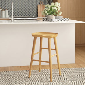 EuroStyle Vieno Solid Elm Wood Counter Stool Sculptural Cut-Out Seat for Kitchen Islands Natural 39133