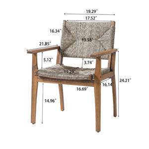 English Elm Durable Outdoor Dining Chairs Acacia Wood Handwoven Wicker Patio Set of Two Brown N770P345267D